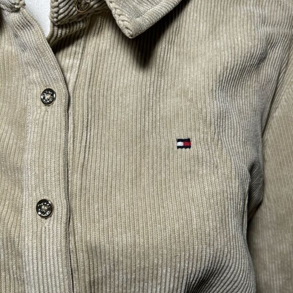 NWT Tommy Hilfiger Dress Women’s Sz 10 Sand Corduroy Button Collar Long Sleeve - Picture 5 of 13